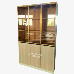 Armoire vitrine de bureau en bois – Meuble de rangement avec portes vitrées