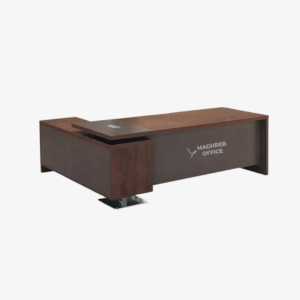 Bureau de direction minimaliste en bois foncé avec support métallique