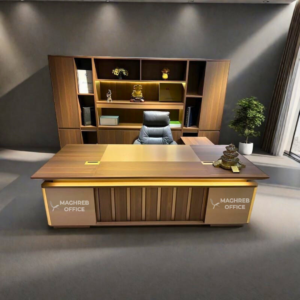 Bureau de direction prestige avec rangement mural et façade décorative en bois