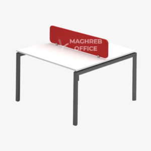 Bureau marguerite open space avec panneau de confidentialité coloré, plateau blanc et structure métallique, poste de travail professionnel, mobilier de bureau