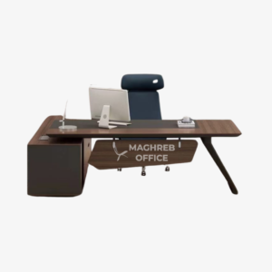 Bureau moderne bois et gris avec meubles de rangement intégrés pour espace professionnel