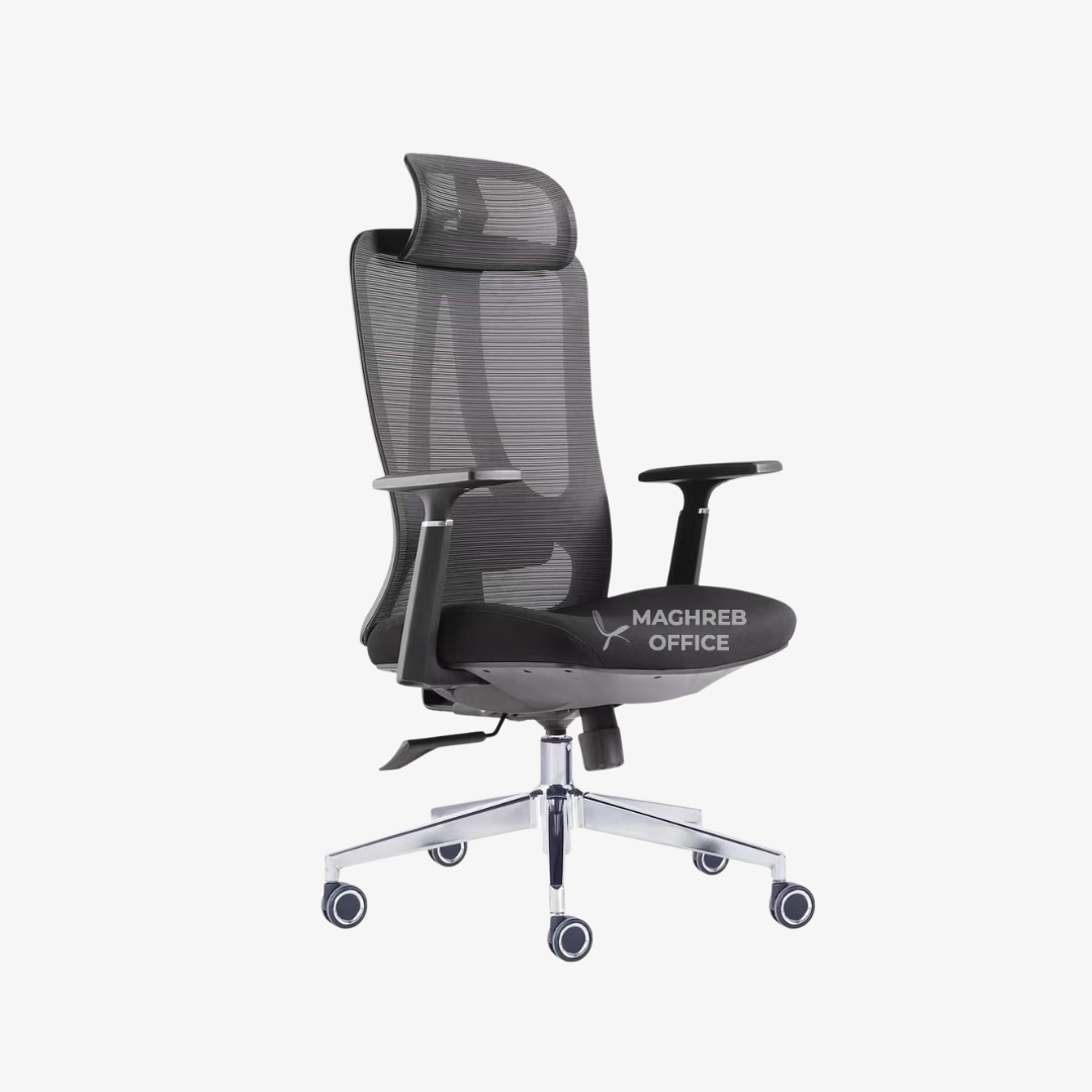 Chaise de bureau haut dossier en maille technique avec appui-tête ergonomique