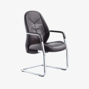 Chaise visiteur design en cuir noir avec armature luge chrome