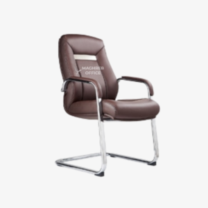 Chaise visiteur en cuir marron avec structure luge et finition chromée
