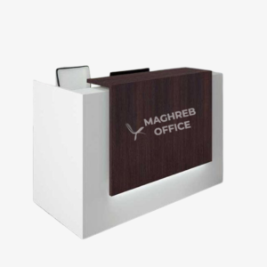 Comptoir accueil moderne bicolore blanc wengé LED Maghreb Office Maroc, mobilier de bureau