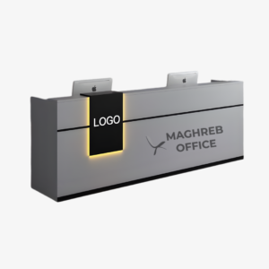 Banque accueil professionnel finition mate gris logo LED Maghreb Office Maroc, mobilier de bureau