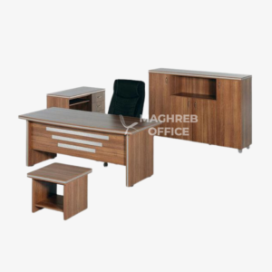 Ensemble de bureau exécutif en bois avec bureau, caisson et meuble de rangement pour espace de direction professionnel