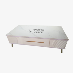 Table basse moderne blanche avec plateau effet marbre