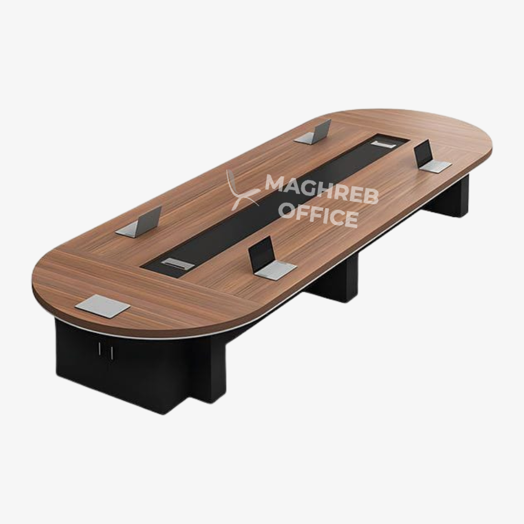 Table de conférence rectangulaire en bois avec rangement intégré, grande table de réunion professionnelle pour salle de conférence moderne