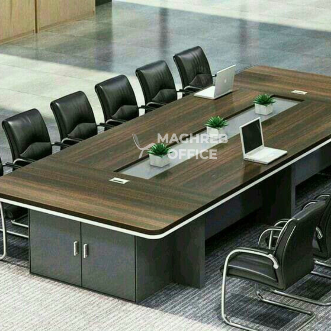 Table de réunion moderne pour salle de direction avec plateau en bois, grande table de conférence professionnelle pour bureau de direction