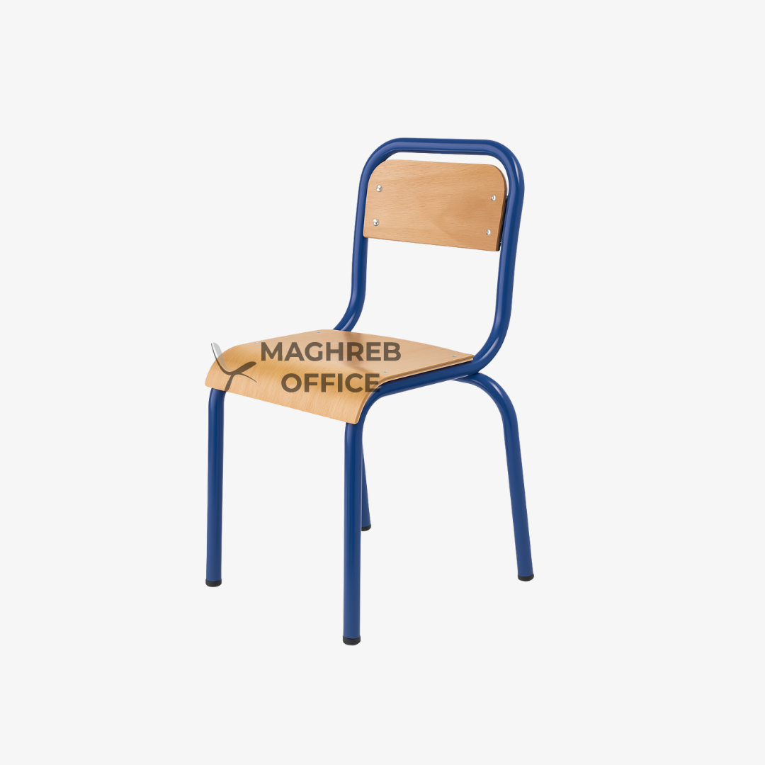 Chaise de classe en acier tubulaire et assise bois