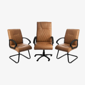 Pack fauteuils de bureau en simili cuir marron camel