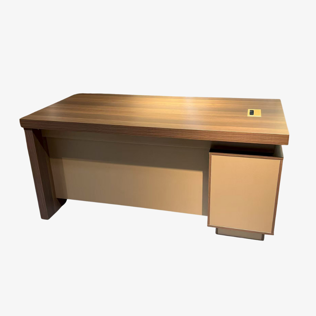 Bureau professionnel bois clair avec casier latéral intégré